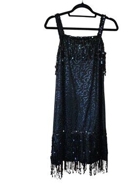 Black Sequin Flapper Dress With Head Band Womens Size Medium